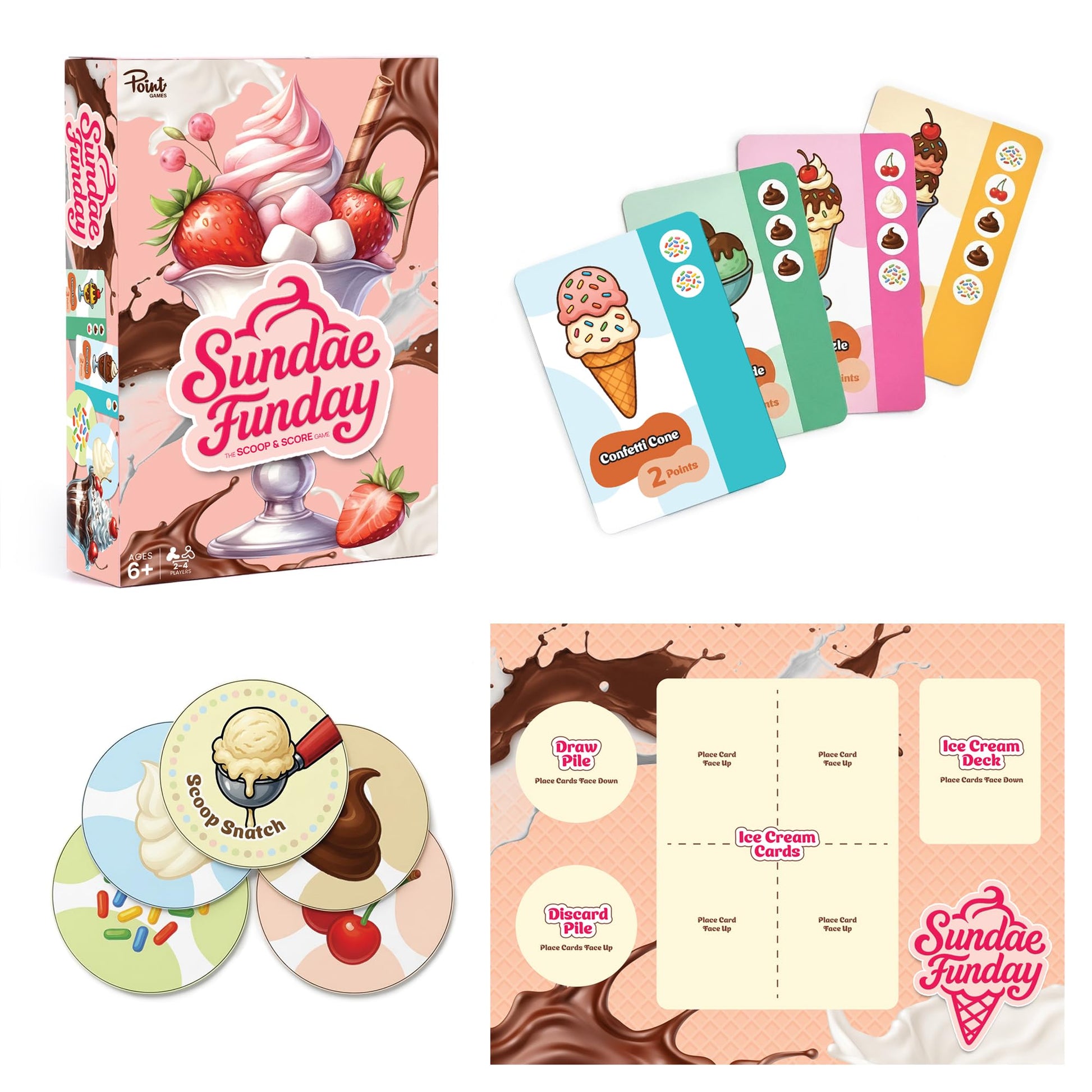 Point Games Sundae Funday Family Board Game Ice Cream Building Card Game for Kids & Adults - Scoop, Stack & Score! - Fun Family Game Night, 2-4