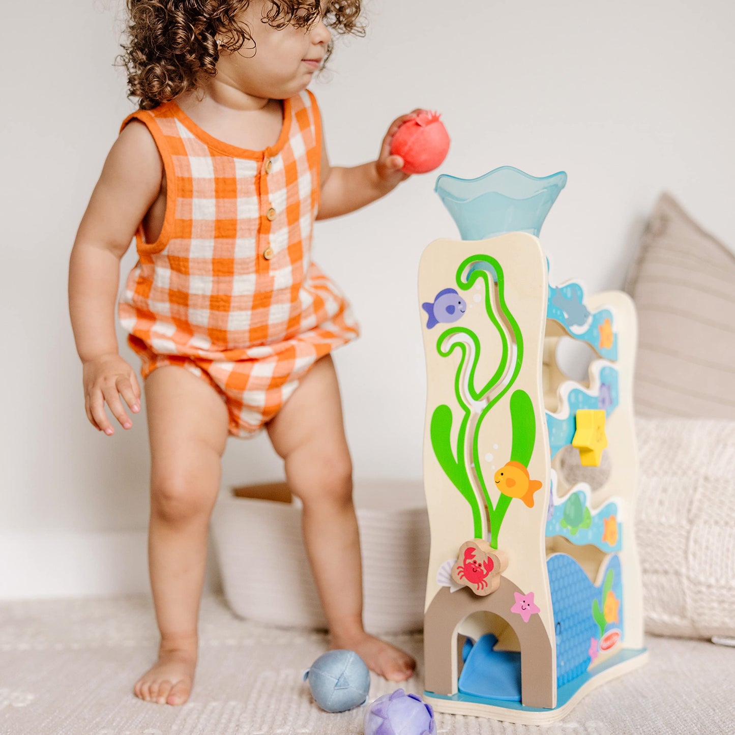 Melissa & Doug Rollables Wooden Ocean Slide Infant and Toddler Toy (5 Pieces) Ocean Themed Toys For Toddlers, Early Learning Toys For Infants And