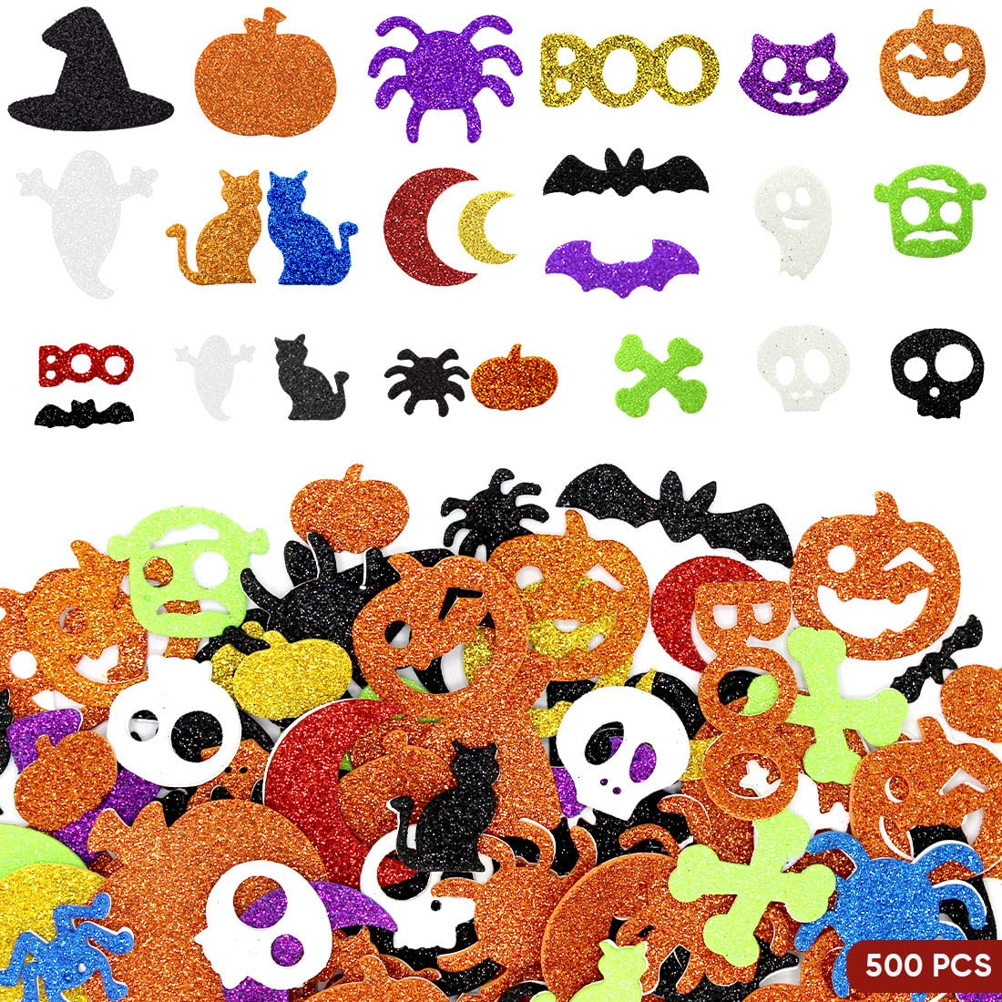 Hidreas 500 Pcs Halloween Foam Stickers Self Adhesive Glitter Foam Stickers Halloween Craft
