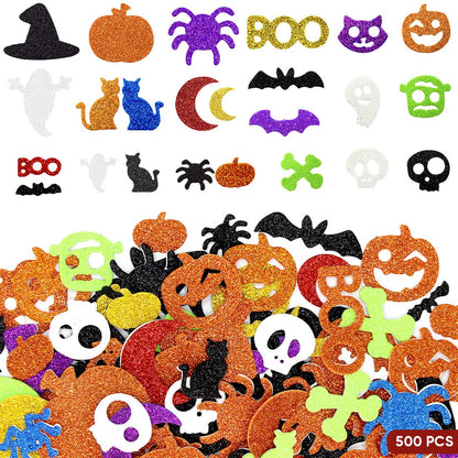Hidreas 500 Pcs Halloween Foam Stickers Self Adhesive Glitter Foam Stickers Halloween Craft