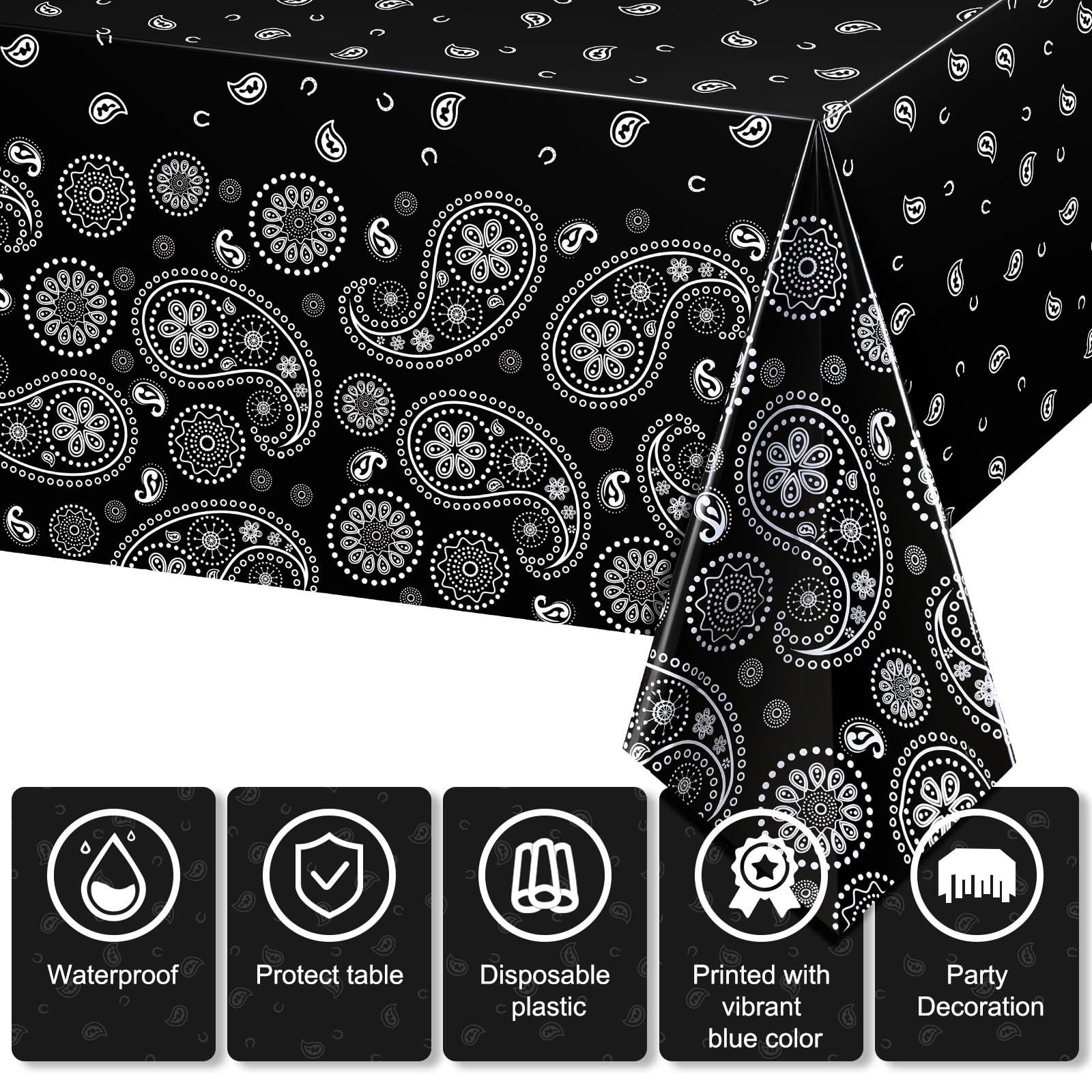 Tatuo Western Party Tablecloth Paisley Table Cover Bandana Plastic Table Cloth Rectangle Floral Tablecloth for Western Cowboy Themed Party