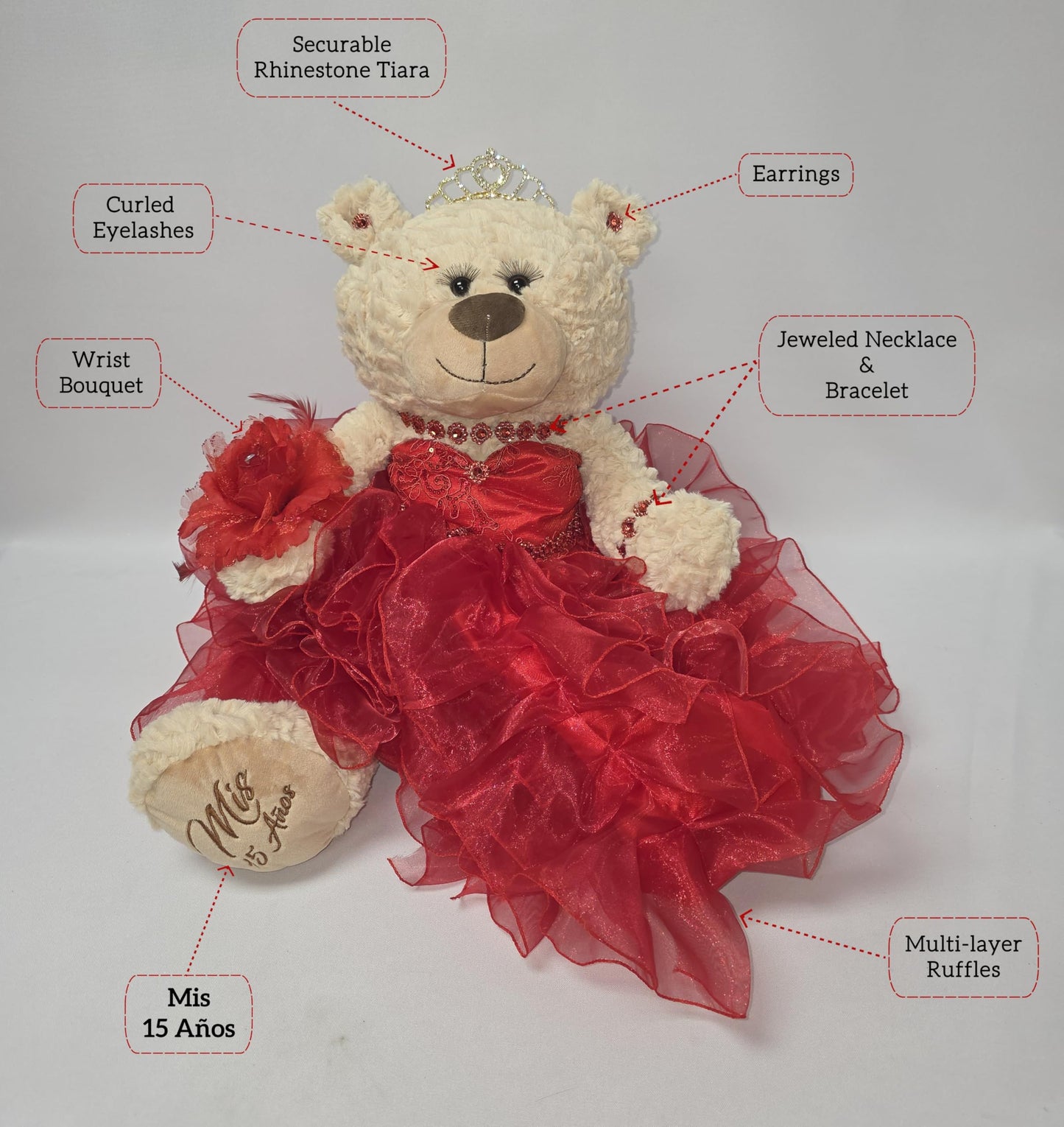 KINNEX COLLECTIONS SINCE 1997 20" Quince Anos Quinceanera Last Doll Teddy Bear with Dress (Centerpiece) ~ ARC16832-9R (Fushia)
