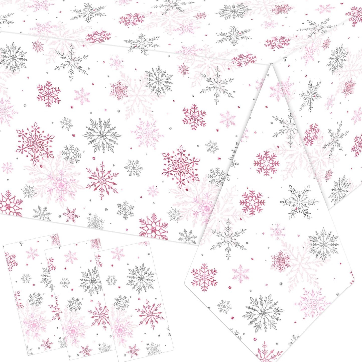 YTGUVBK Winter Snowflake Tablecloth 3pcs Pink Christmas Decorations Snowflake Plastic Table Cloth Winter Wonderland Disposable Table Cover