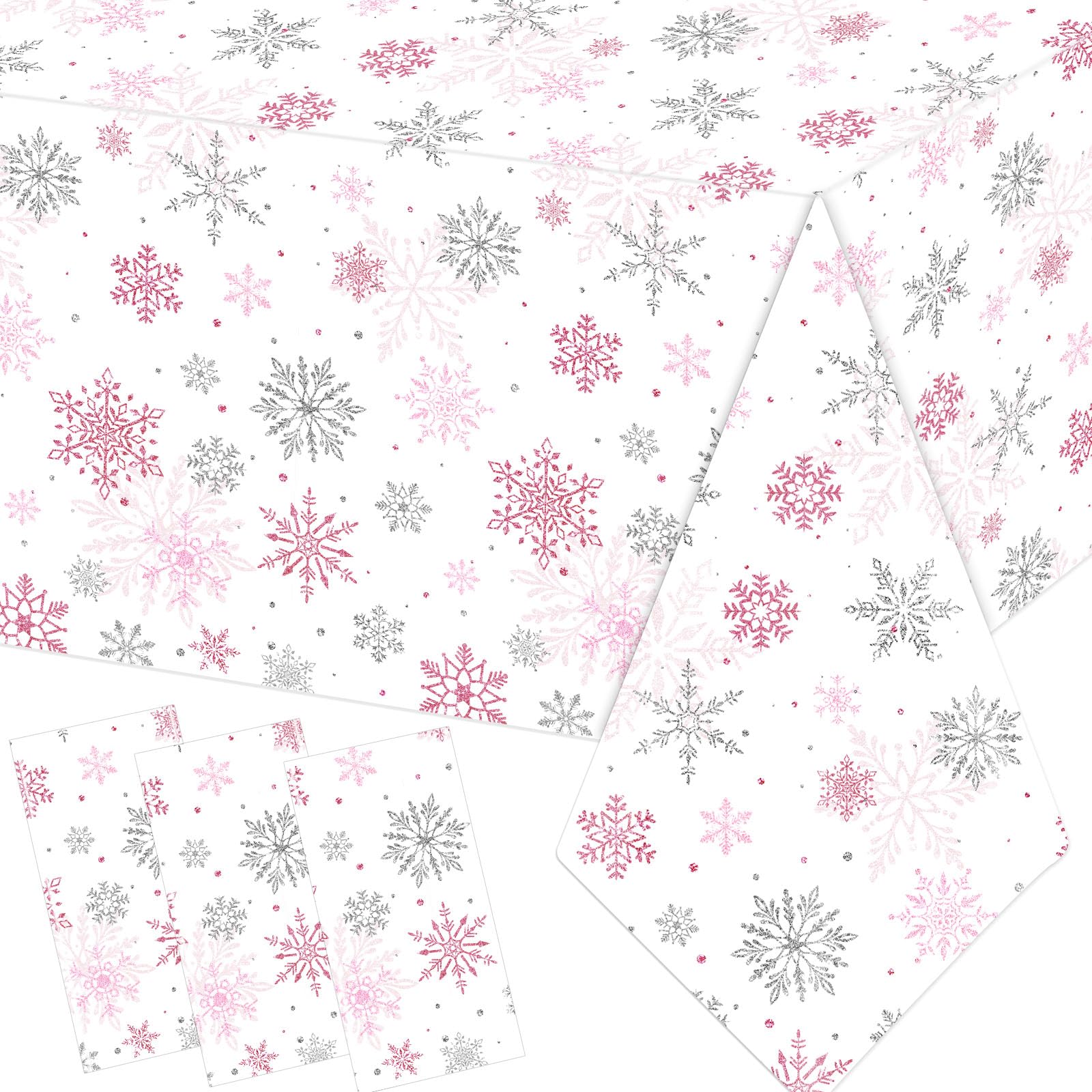 YTGUVBK Winter Snowflake Tablecloth 3pcs Pink Christmas Decorations Snowflake Plastic Table Cloth Winter Wonderland Disposable Table Cover
