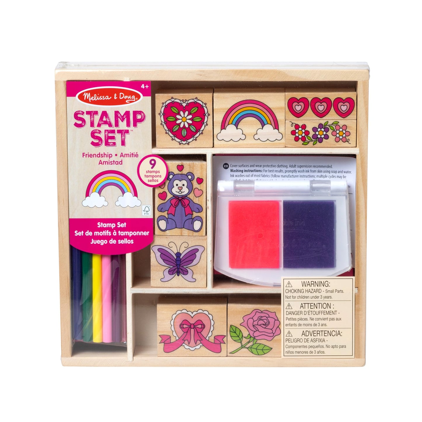 Melissa & Doug Friendship Wooden Stamp Set with 9 Stamps and 2-Color Inkpad - Kids Crafts and Art Supplies for Kids, Arts & Crafts for Ages 4+ - FSC