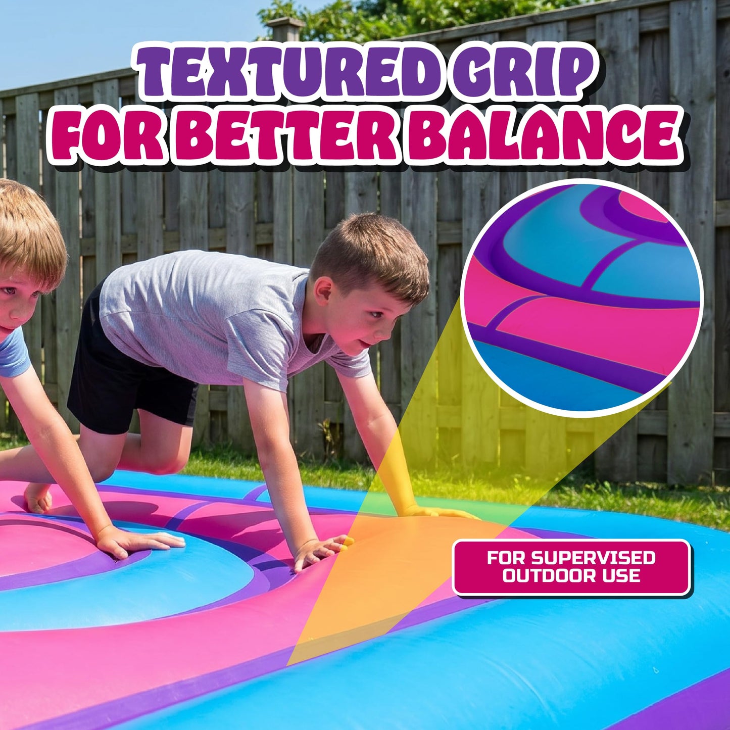 Playland 7.5 FT Inflatable Balance Platform for Kids - Bullseye Wobble Bounce Pad, Outdoor Play Toy for Backyard, Supports 300 lbs, Up to 3 Kids