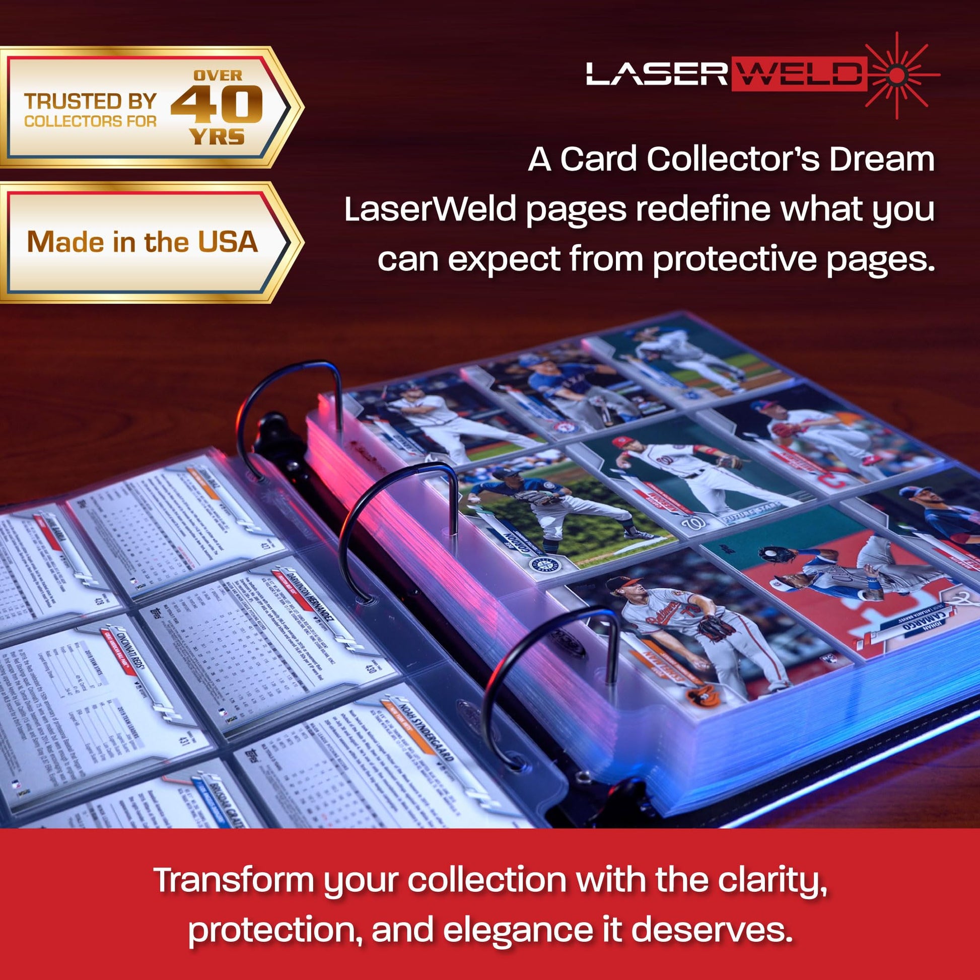 BCW LaserWeld 9 Pocket Pages - 100 Page Pack | Glass-Like Clear Flat Lay | Premium Ultra Flat and Clear Pocket Pages for Cards | Trading Card Binder