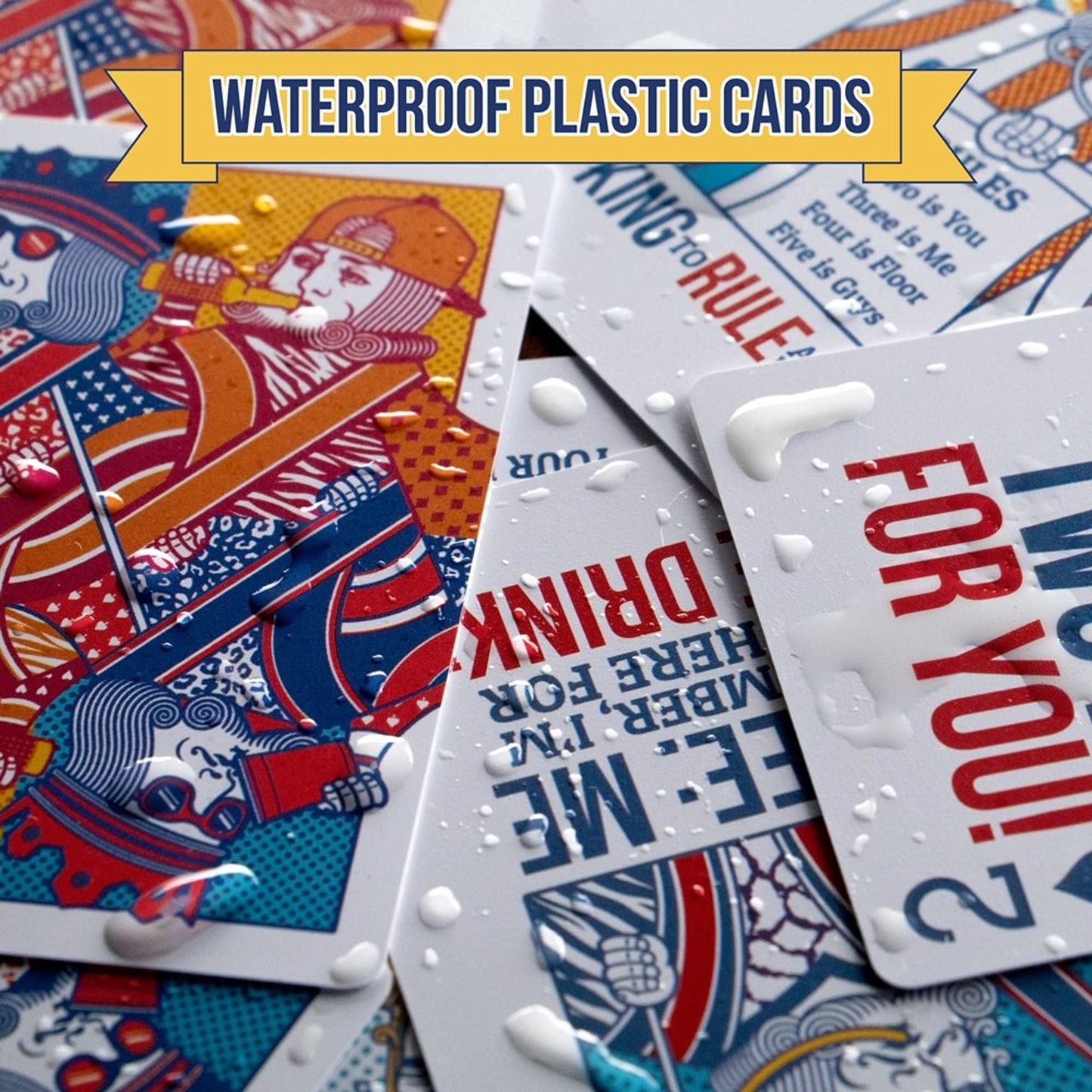 Brewski Brothers Kings Drinking Game Playing Cards - Waterproof Custom Plastic Cards with Instructions on the Cards - Ring of Water, Waterfall, King's