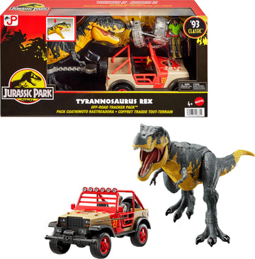 Mattel Jurassic Park ’93 Classic Set, T. rex, Ray Arnold Action Figure, Vehicle