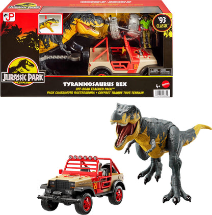 Mattel Jurassic Park ’93 Classic Set, T. rex, Ray Arnold Action Figure, Vehicle
