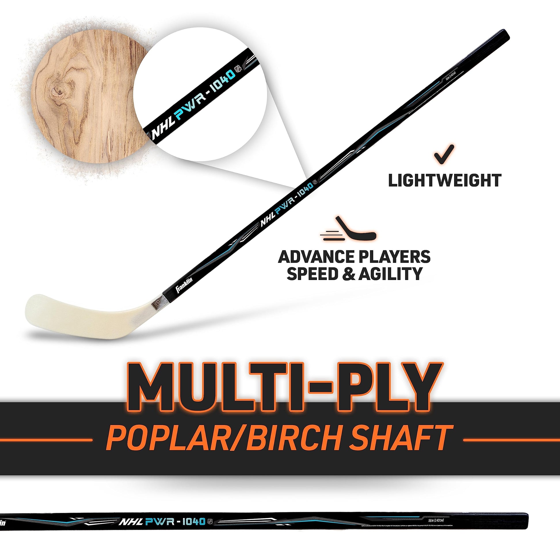Franklin Sports NHL Power 1040 Street Hockey Stick - 56 Inch - Left Hand