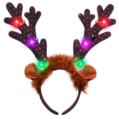 JOYIN Christmas 2PCS Light Up Cute Reindeer Headband Adult Party Favor Supplies, Xmas Accessories for Christmas Holiday Parties, Annual Holiday