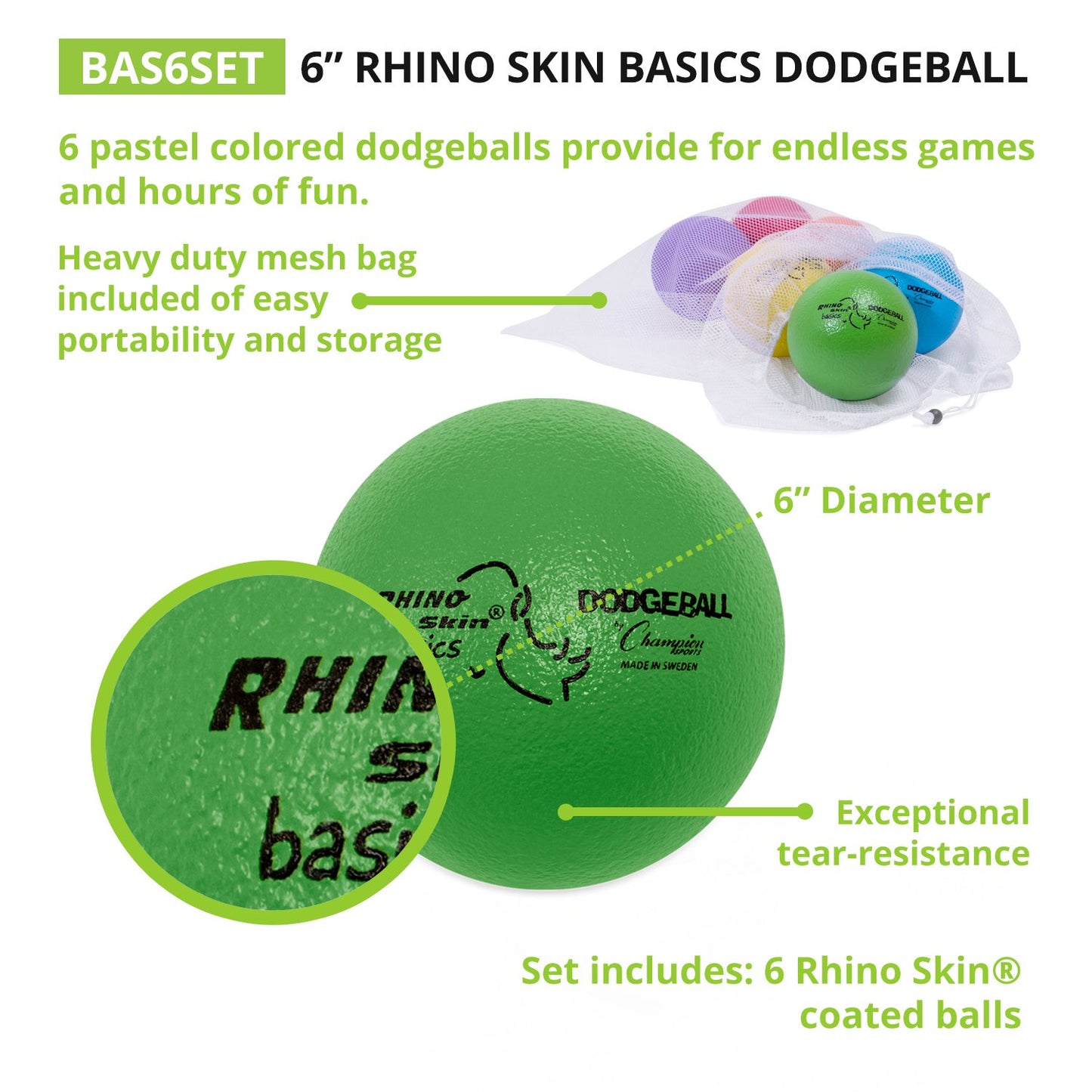 Champion Sports Rhino Skin Basic Dodgeball Set, 6"