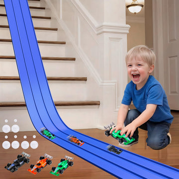3-Lane Flexible Race Track for Kids with Suction Cups, Race Car Ramp Track & 15ft Race Car Track Compatible 1:64 Diecast Cars,Portable Roll Up Track