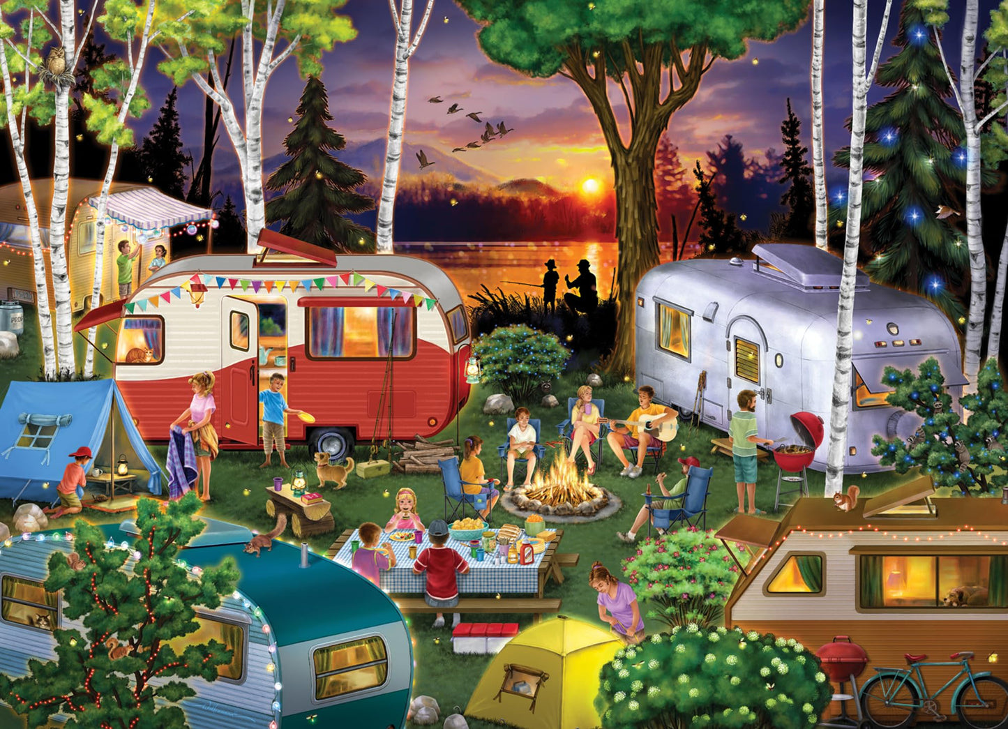 Vintage Campers Jigsaw Puzzle 1000 Piece by Vermont Christmas Company - Camping Puzzles for Adults & Families - Fully Interlocking & Randomly Shaped
