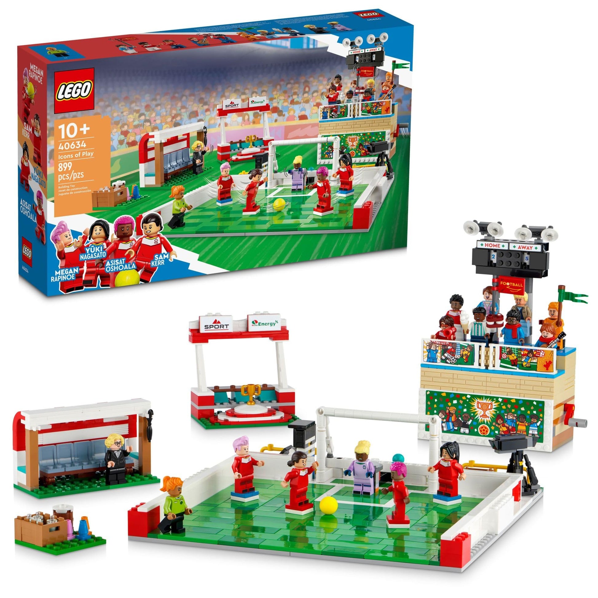 LEGO Icons of Play Soccer Toy, Detailed Building Set for Girls and Boys with 15 Minifigures, Also Includes a Field, Stand and Working Scoreboard,