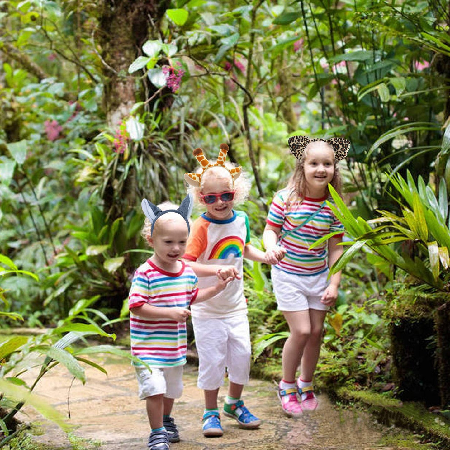 Flying Childhood 6 Pcs Animal Ears Headbands Jungle Animal Safari Headbands Wild One Birthday Decorations Safari Party Favors Photo Booth Props Party