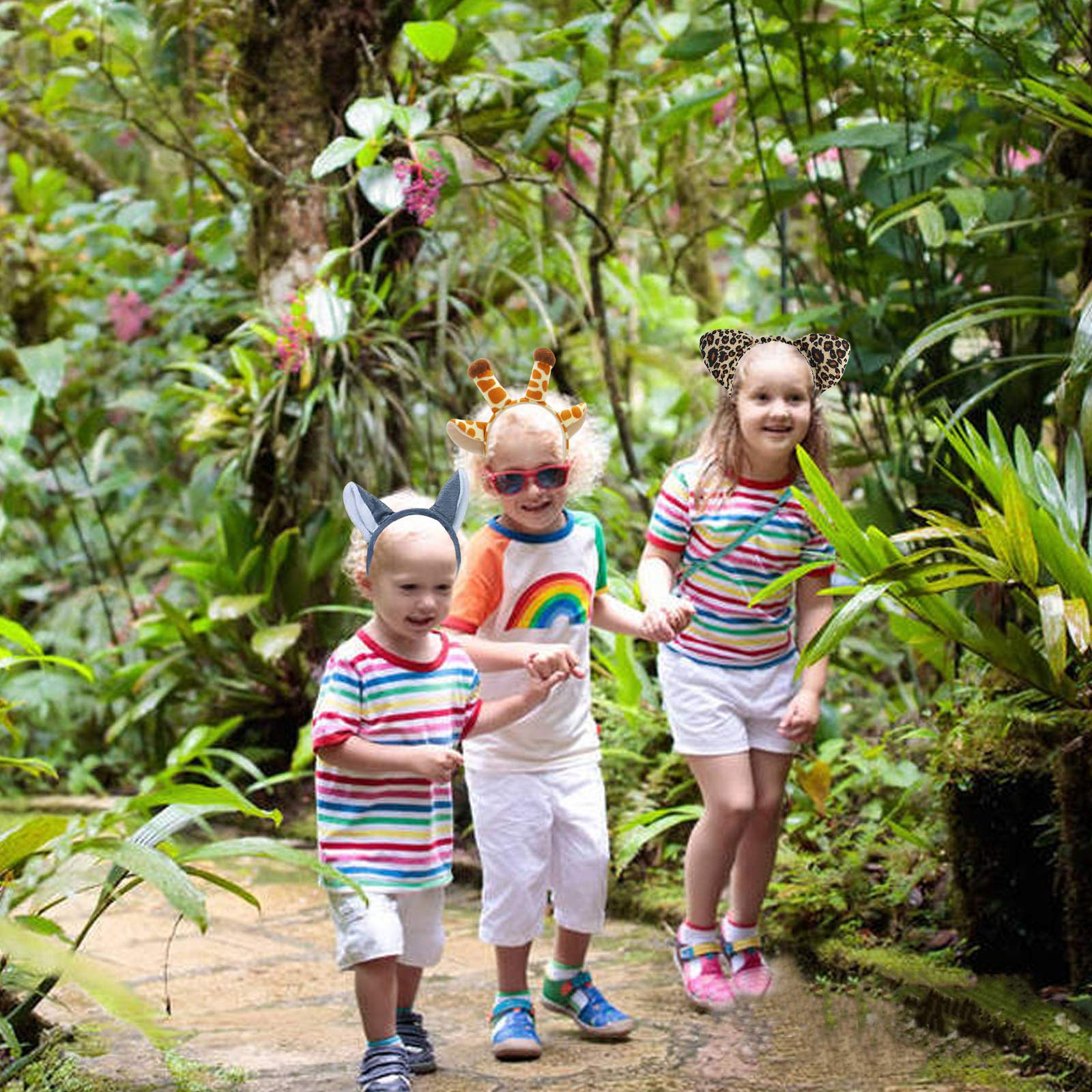 Flying Childhood 6 Pcs Animal Ears Headbands Jungle Animal Safari Headbands Wild One Birthday Decorations Safari Party Favors Photo Booth Props Party