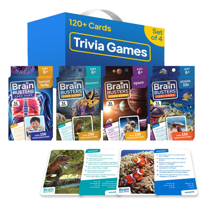 Brain Busters Card Game for Kids, Family Trivia Game Bundle with 120 Flash Cards - Learn and Play with Multiple Choice Trivia Cards About Human Body