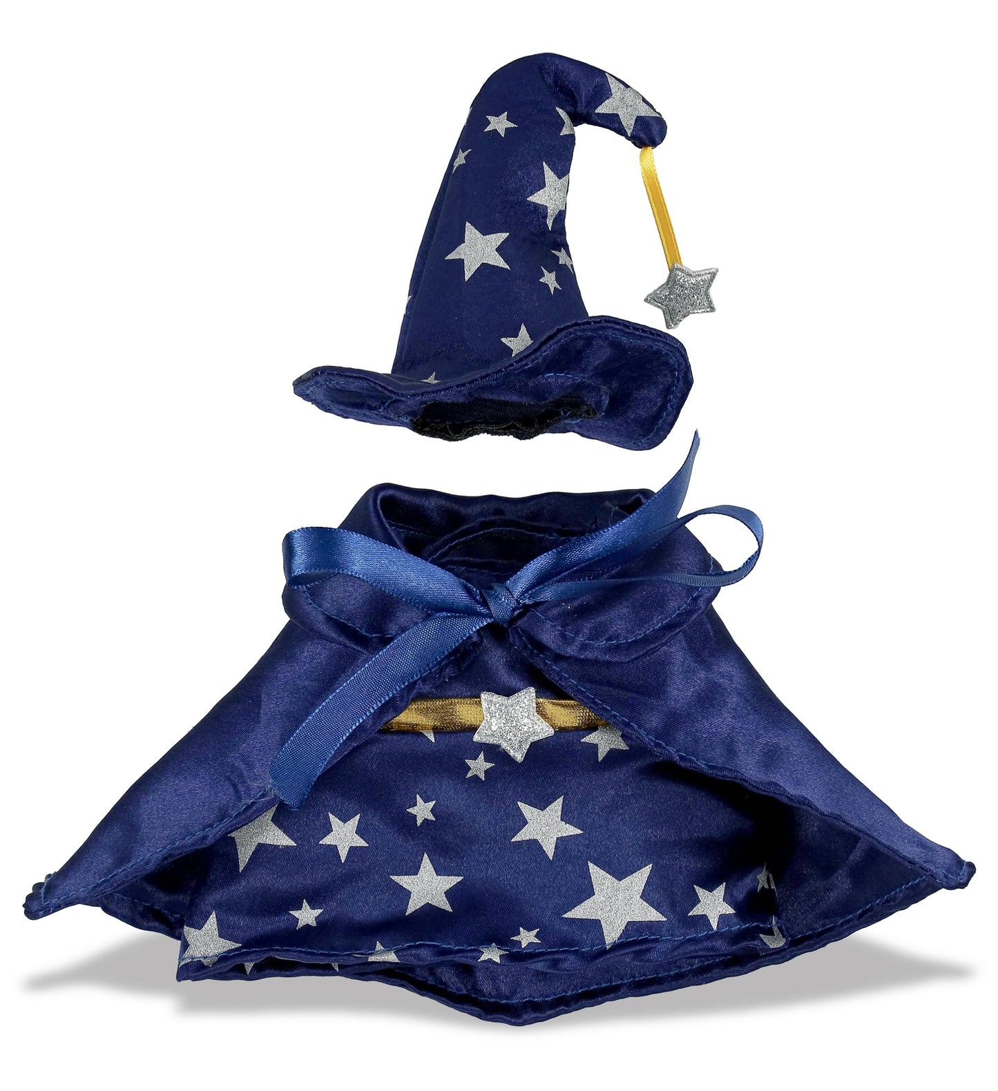DolliBu Wizard Stuffed Animal Dress Up Set - Cute Teddy Bear Wizard Costume with Blue Cape and Hat with Silver Stars - Large for 8 to 10 Inch Plush
