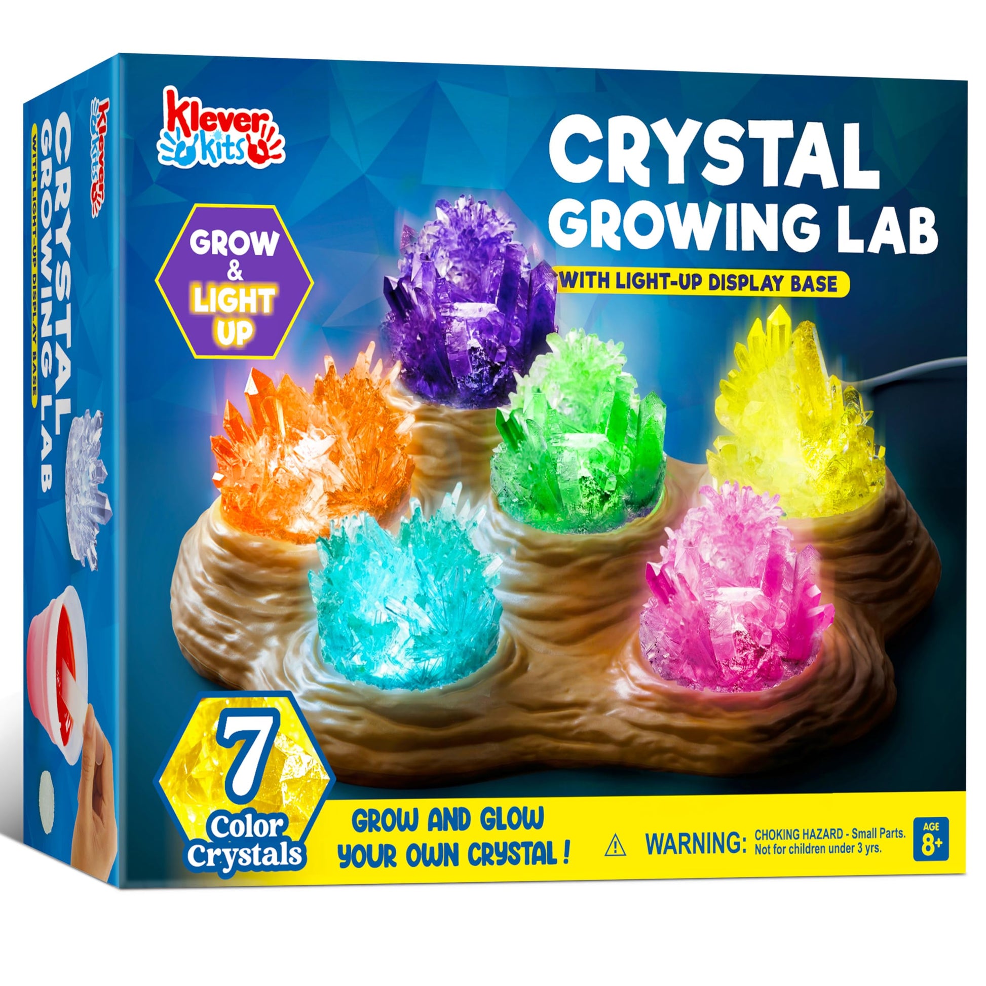 JOVA Klever Kits Crystal Growing Lab- 7 Color Crystal Growing Kit with Light-Up Base, Educational Toys Birthday Gift for Boys and Girls, Science Kits