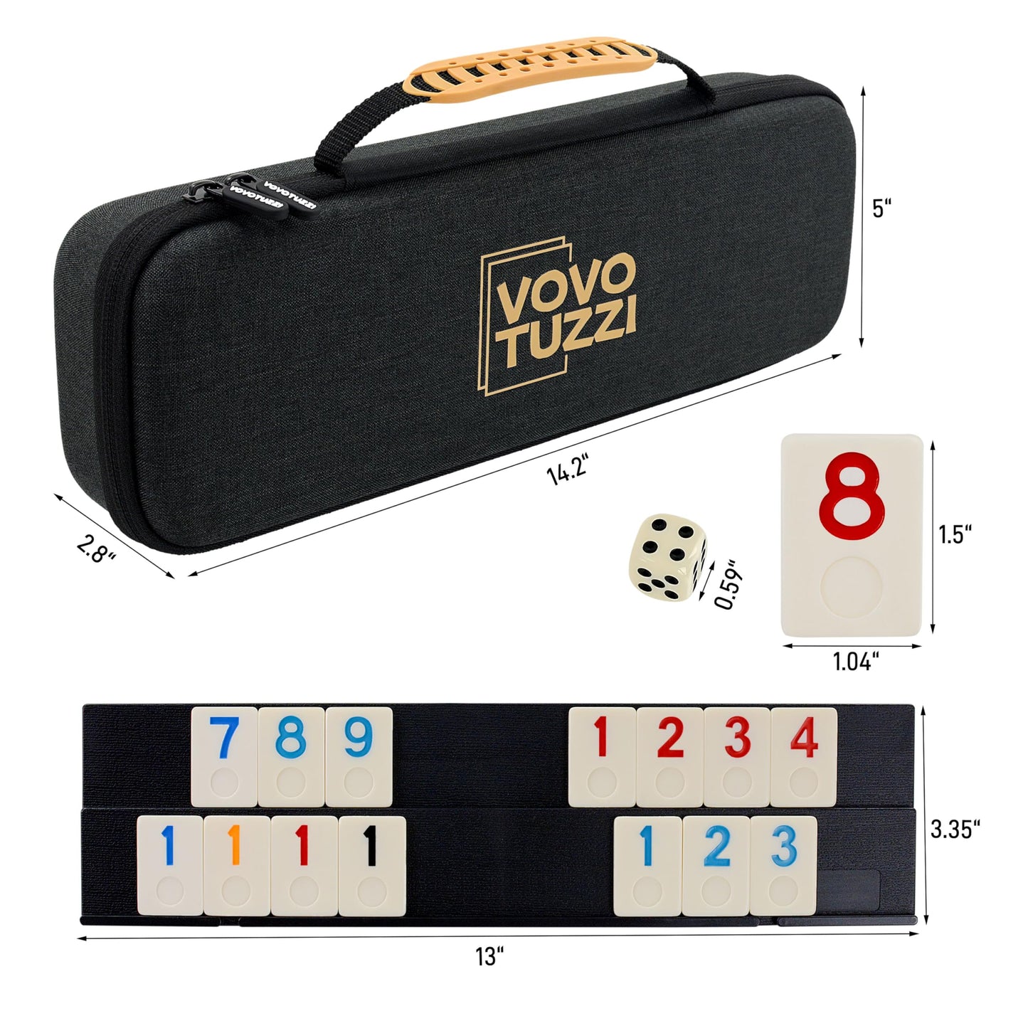 Rummy Cube Game Original, Rummy Tiles Game Set, with 4 Racks/Trays& 106 Rummy Tiles, in One EVA Case, Travel & Family Board Game for Adults and Kids