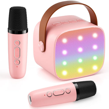 Mini Karaoke Machine with 2 Wireless Microphones, 2026 TOP Kids Portable Bluetooth Karaoke Machine for 3, 4, 5, 6, 7, 8, 9,10,11,12+Year Old