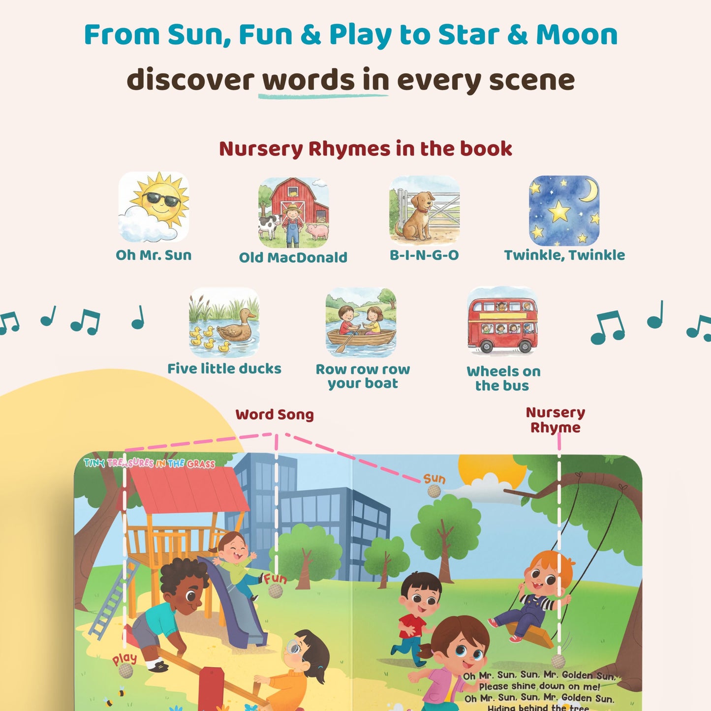 HEIMUR KIDS Little Explorer's Big Journey Sound Book | 28 Button Interactive Toddler Learning Toy | USB-C Rechargeable Nursery Rhymes & First Words