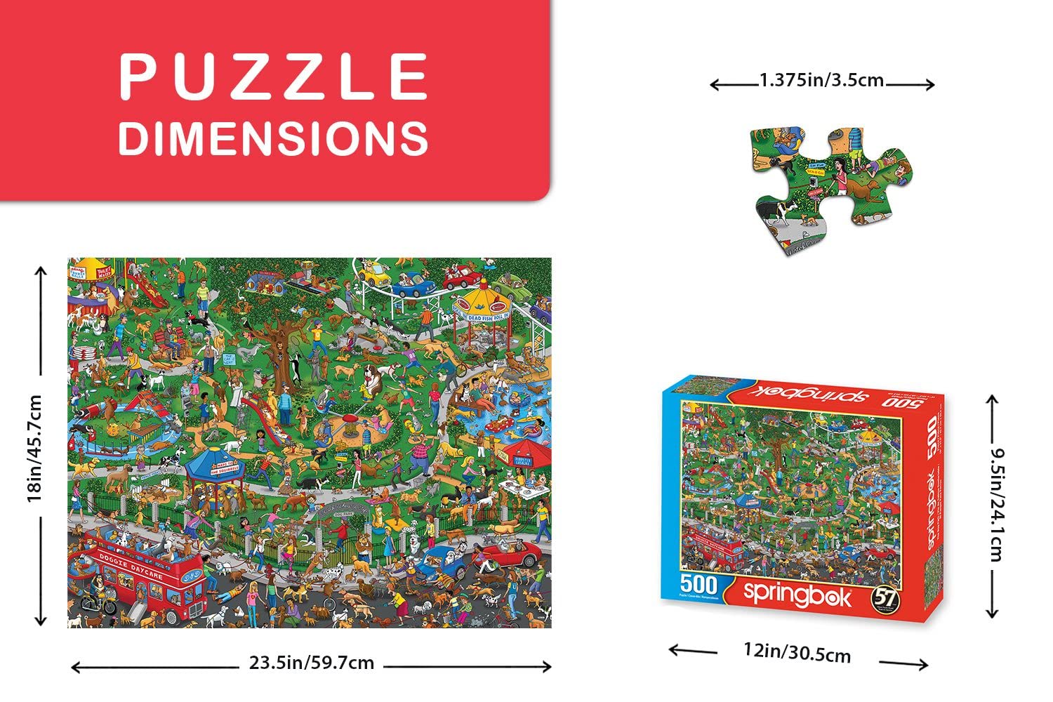 Springbok - The Dog Park - 500 Piece Jigsaw Puzzle- Cartoon Illustration of Dog Park by Steven Skelton