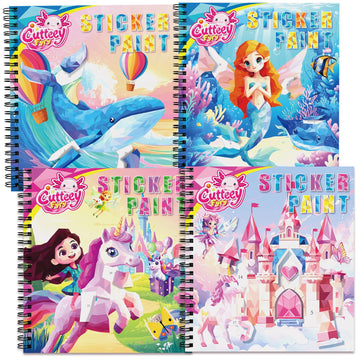 CutteeyFyry 4PCS Paint by Number Sticker Book Travel Activities Essentials Toys for Girls Kids - Road Trip & Airplane & Long Car Rides, Birthday