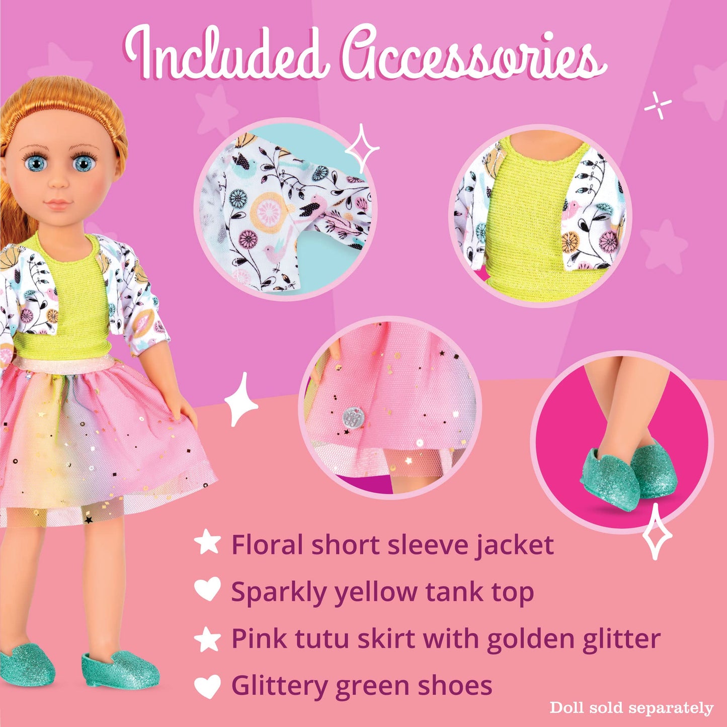 Glitter Girls - 14-Inch Doll Clothes - Shimmer Glimmer Floral Fashion Doll Clothes & Accessories - Urban Top, Flower Jacket & Tutu Skirt Outfit -