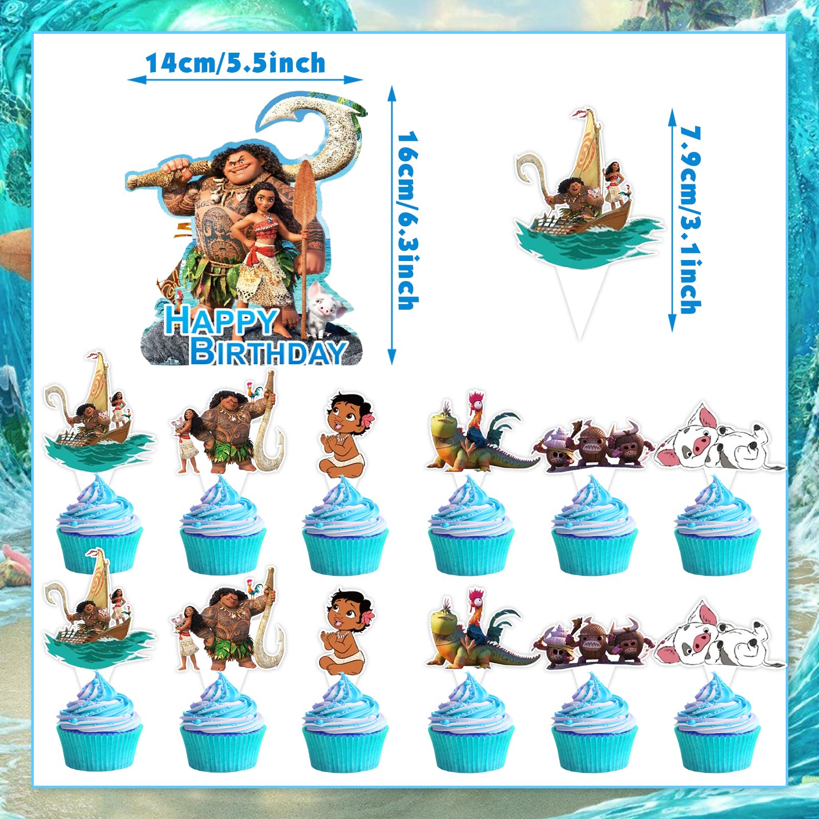 Cartoon Birthday Party Cake Topper Set, 25 Piece Non-Edible Cupcake Toppers for Kids, Boys and Girls Baby Shower Party Supplies
