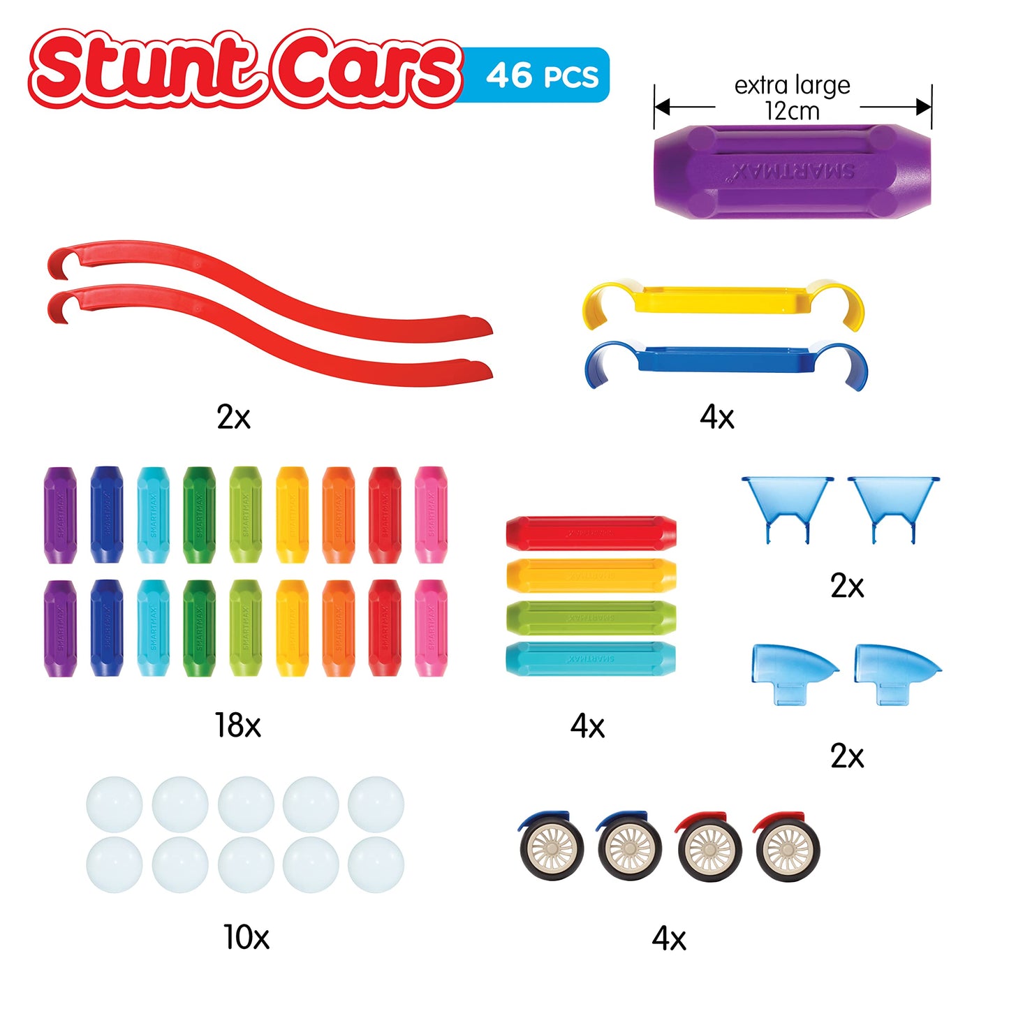 SmartMax Stunt Cars (Basic Stunt) STEM Magnetic Discovery Building Set with Moving Vehicles Featuring Safe, Extra-Strong, Oversized Building Pieces