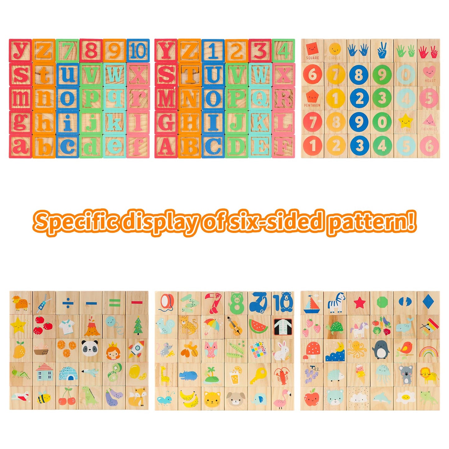 Joqutoys Wooden Building Blocks for Toddlers, Large Wood Baby Stacking Blocks Set for Kids, 30 PCS Alphabet Blocks with Toy Wagon, Educational Wooden