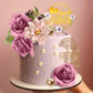 Flower Cake Toppers Happy Birthday Cake Toppers with Artificial Purple Rose Flowers Eucalyptu Leaves for Wedding Supplies (Purple)