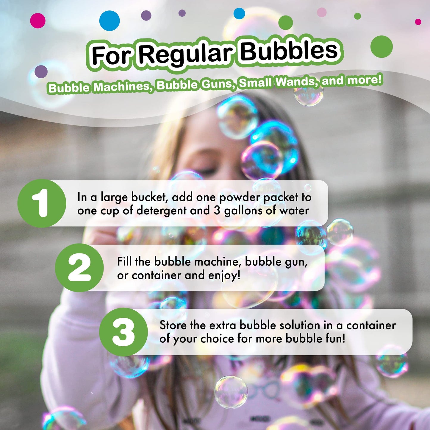 WOWmazing Big Bubble Refill Powder Mix (6 Packets) - Turns Dish Detergent into Giant Bubbles. Makes 6 GALLONS! - Made in USA