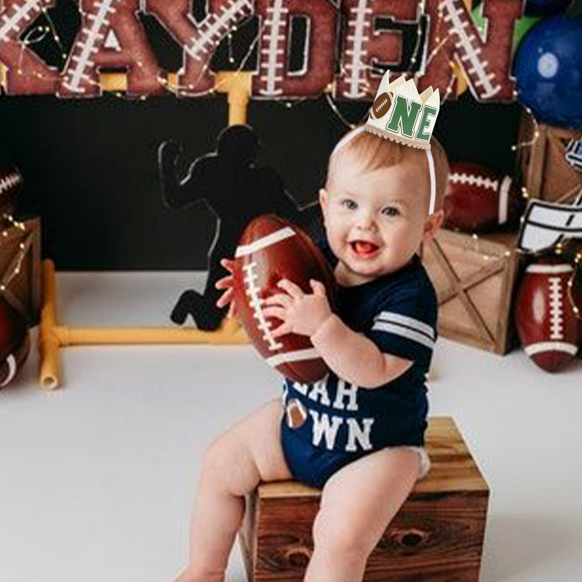 ZAIBIANHAO Football Theme Birthday Crown - First Birthday Mini Party Hat for Baby, First Year Down Party Headband Decorations
