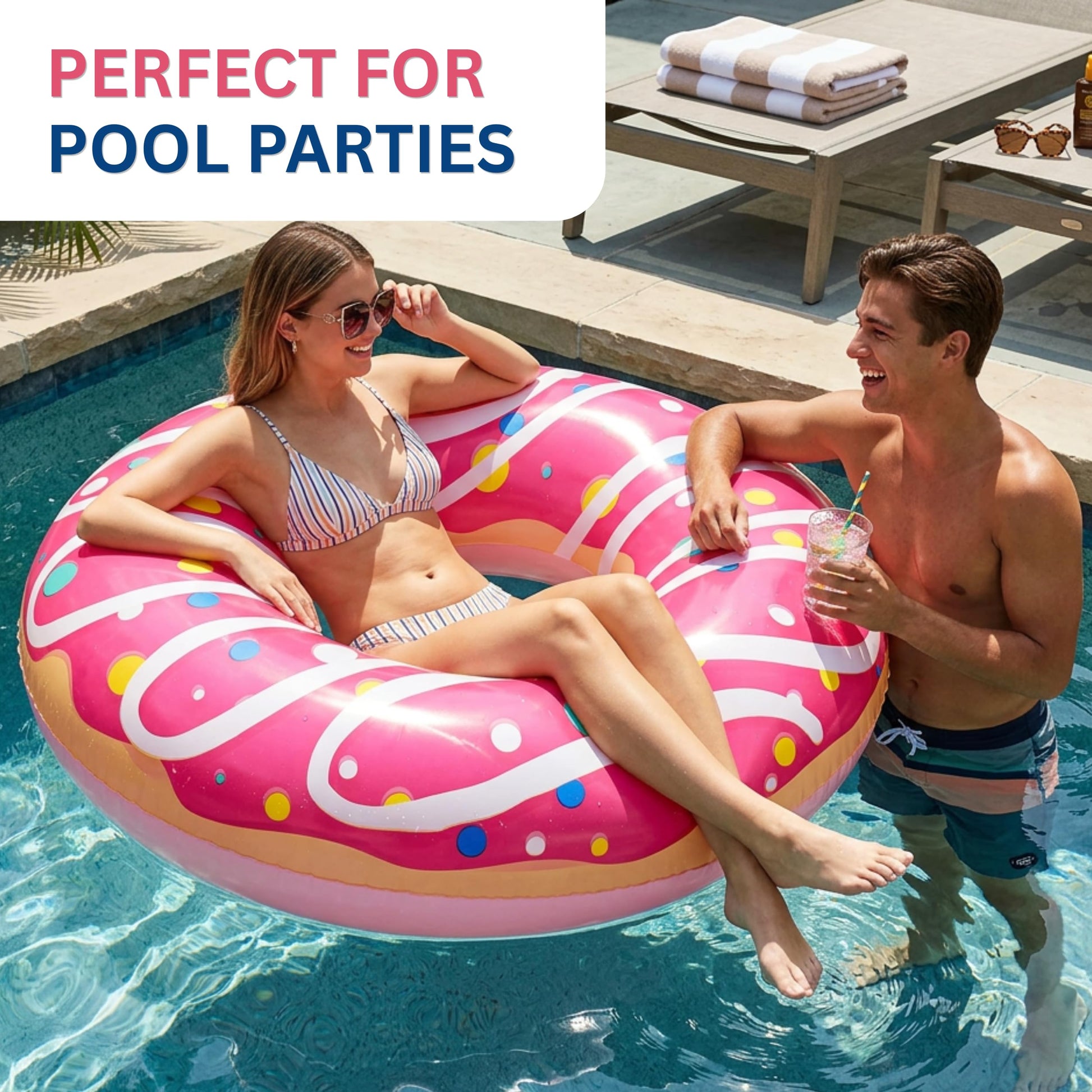 Coconut Outdoor Sprinkled and Glazed Pink Donut Pool Float, Inflatable