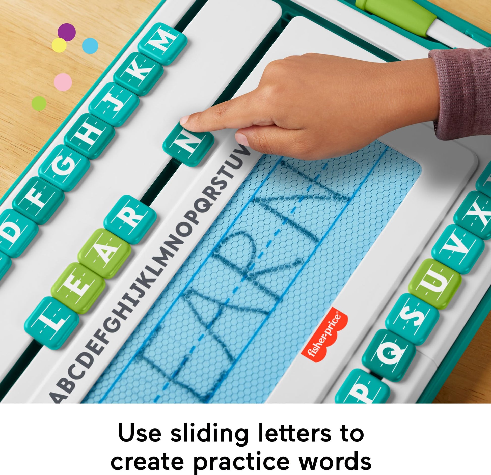 Fisher-Price Preschool Learning Toy Alpha Slide Writer Magnetic Drawing & Writing Tablet with Letter Tracing Tiles for Kids Ages 3+ Years