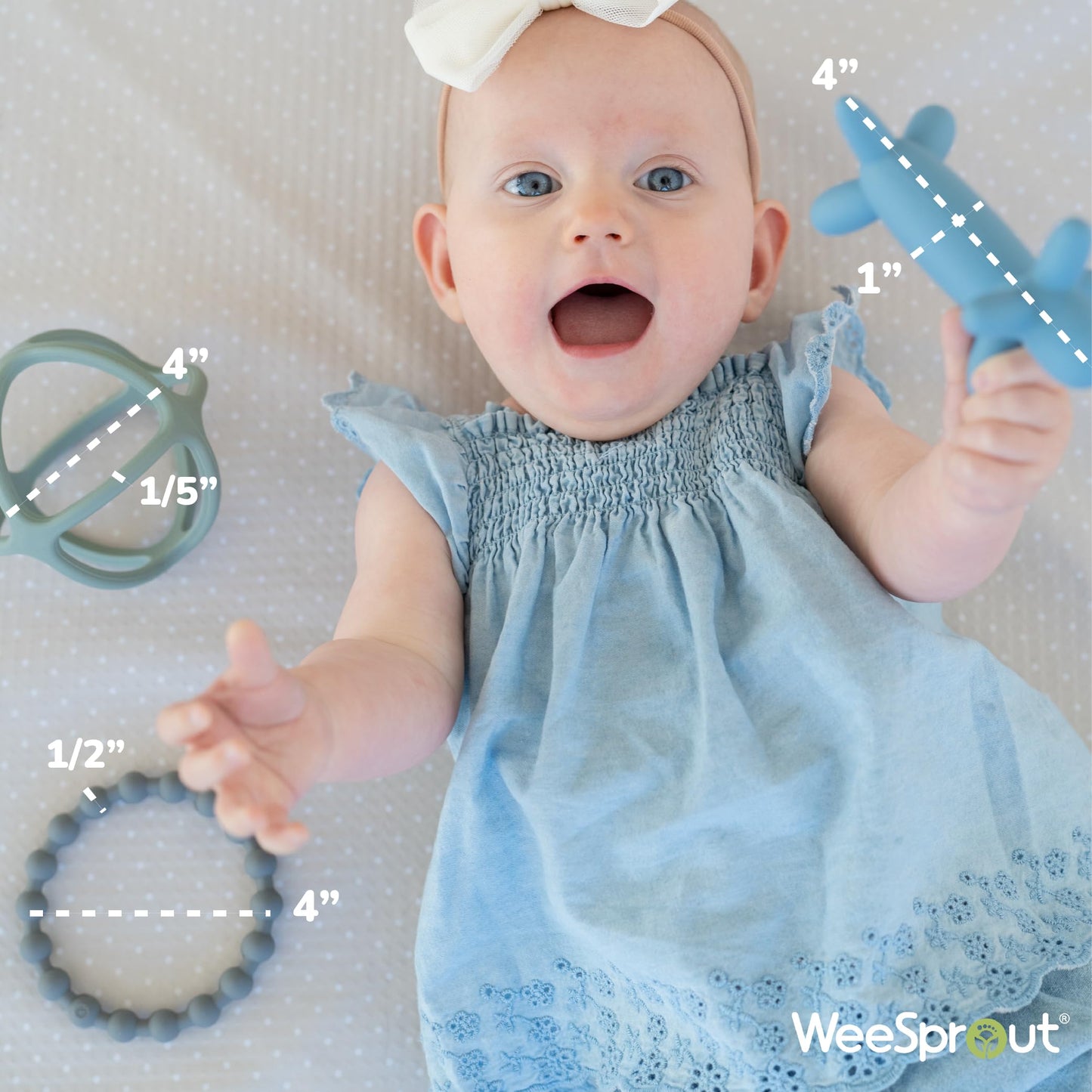 WeeSprout Silicone Baby Teether Toys for Infant Babies and Toddlers, Cute Ring, Puppy Dog, and Ball, Soft and Flexible, BPA Free, Boys and Girls
