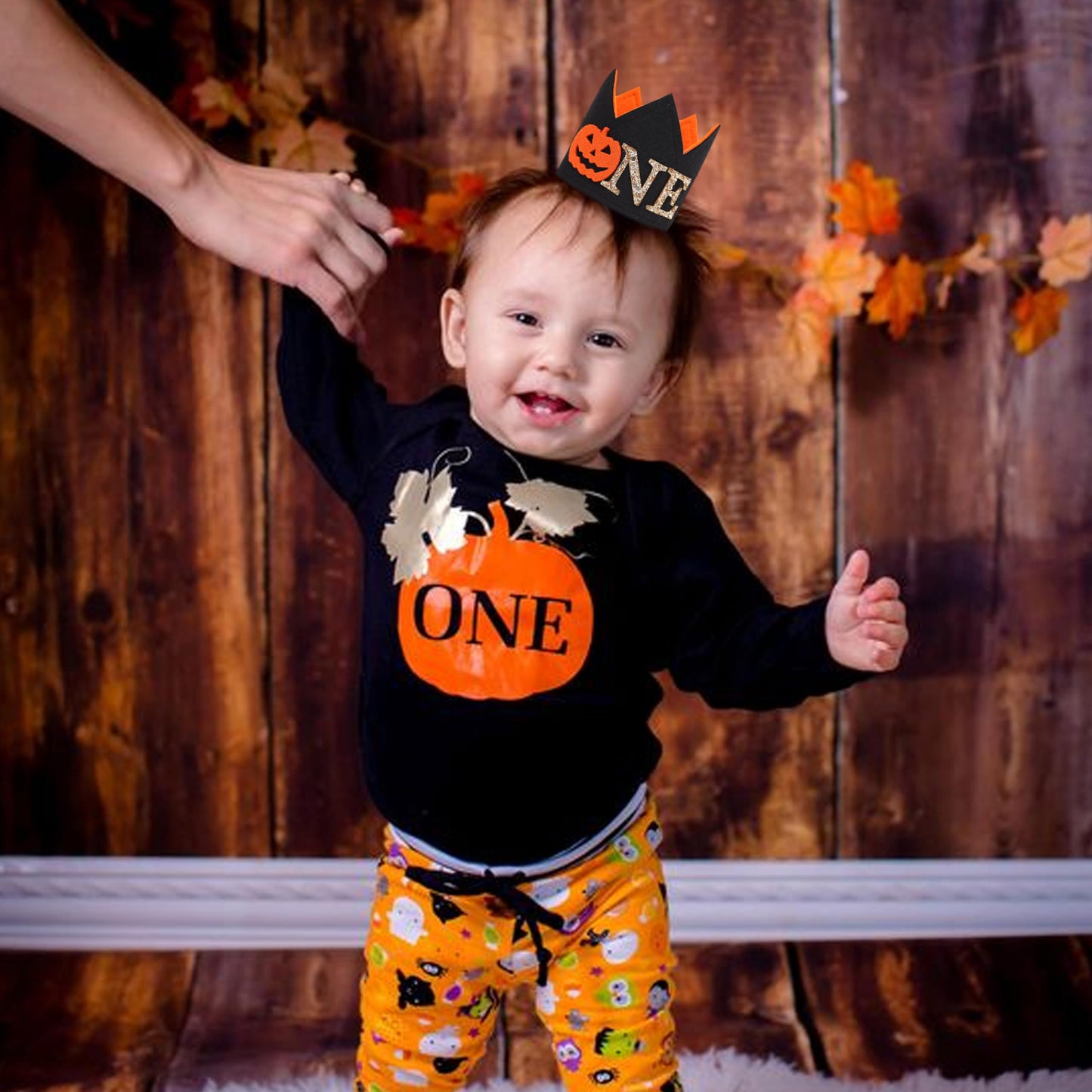 SYESQL Little Pumpkin Birthday Crown - Pumpkin Birthday Hat, Ghost Witch One Birthday (Pumpkin 1st Birthday Crown Black)