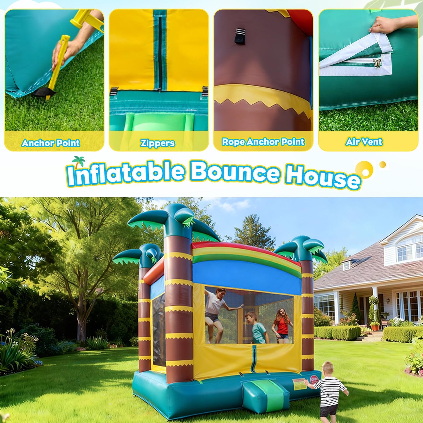 13.8FT Inflatable Jump Bounce House, Large Indoor & Outdoor Backyard Blow-Up Bouncy Playhouse with Air Blower and Storage Bag, 100% PVC,Jumping Castle