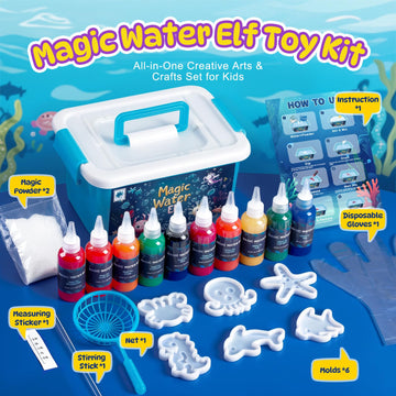 TMOL Magic Water Elf Toy Kit, Aqua Fairy Water Gel Kit for Kids with 10 Magic Gel & 6 Molds,Make Your Own Water Pets & Squishy Toys, Craft Kits