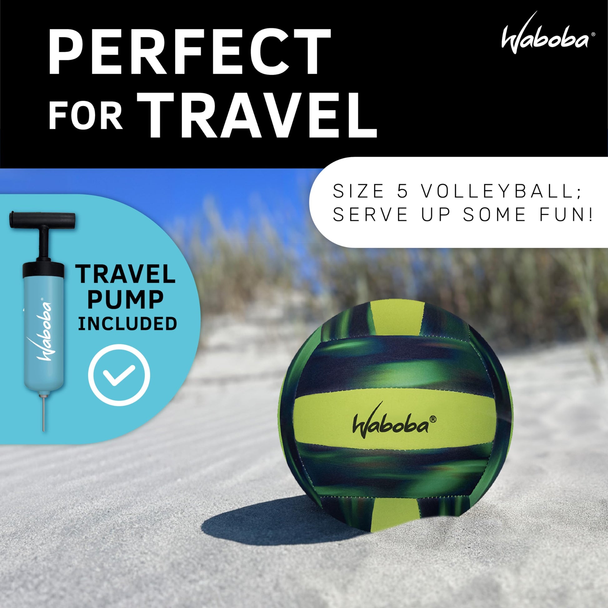 Waboba Sport Beach Pack, Green, 9 Inch Football, Volleyball & Paddle Set