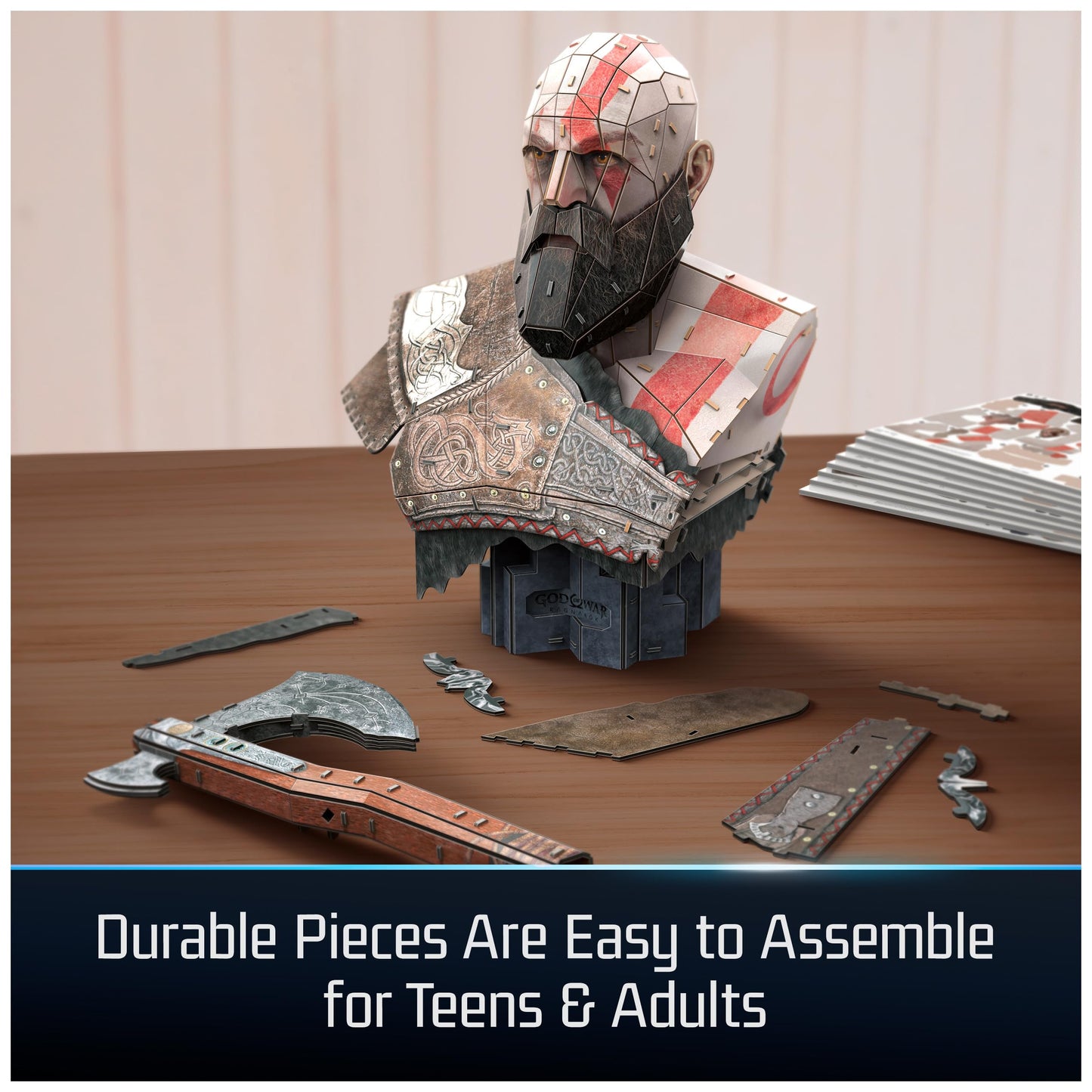4D Build God of War Kratos 3D Puzzle Bust Model Kit with Stand, Room Décor
