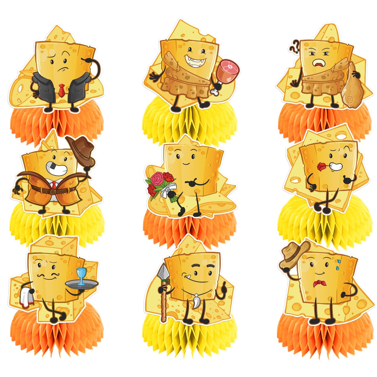 9 PCS Cheese Honeycomb Centerpieces Table Decorations Cheese Table Centerpieces for Cheese Party Supplies Cheese Birthday Party Decorations