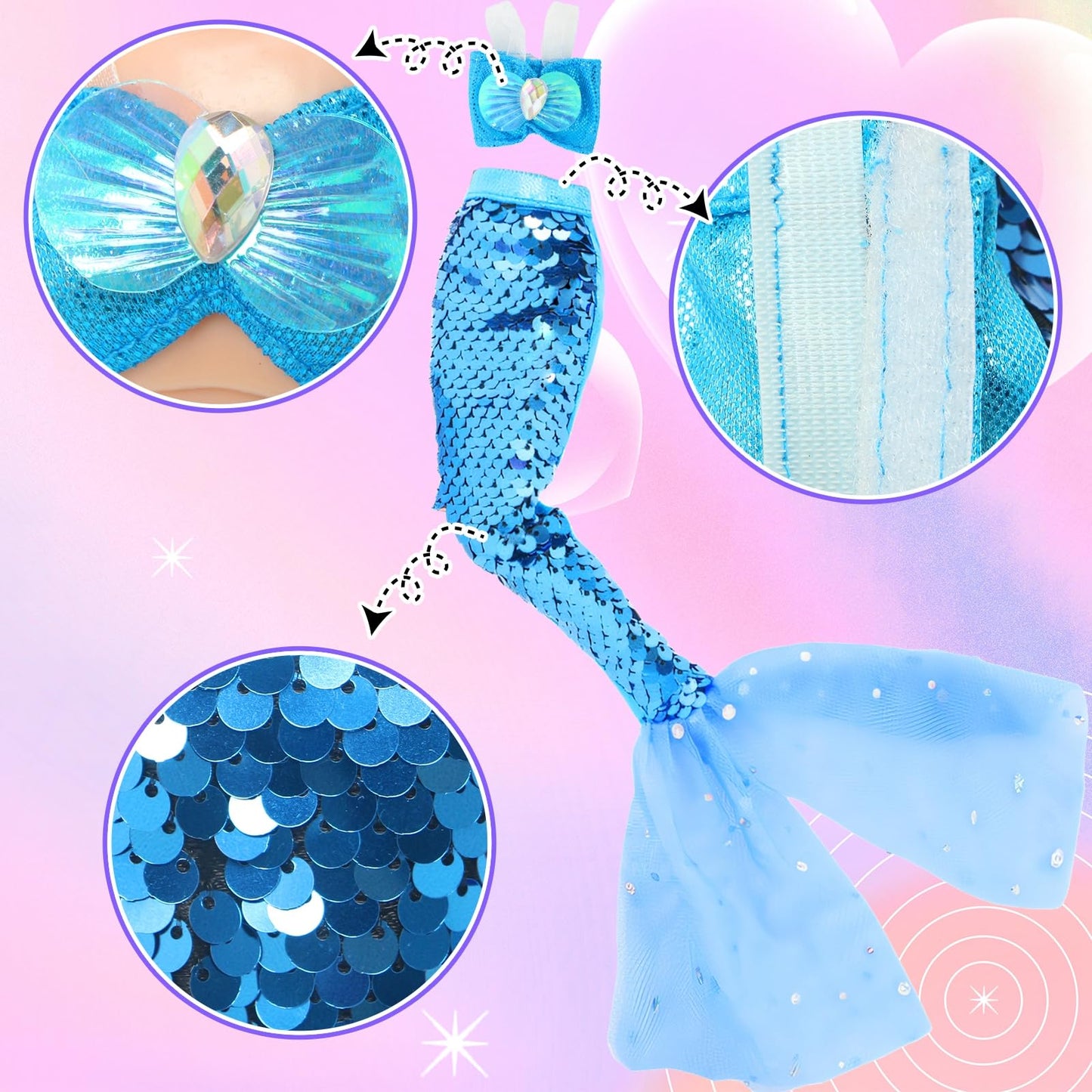 BLIJOLA Doll Clothes 5 Sets Sequins Dresses for 11.5 Inch Girl Doll Including 2 Mermaid Clothes Swimwear 1 Evening Dress 2 Casual Dress Party Outfits