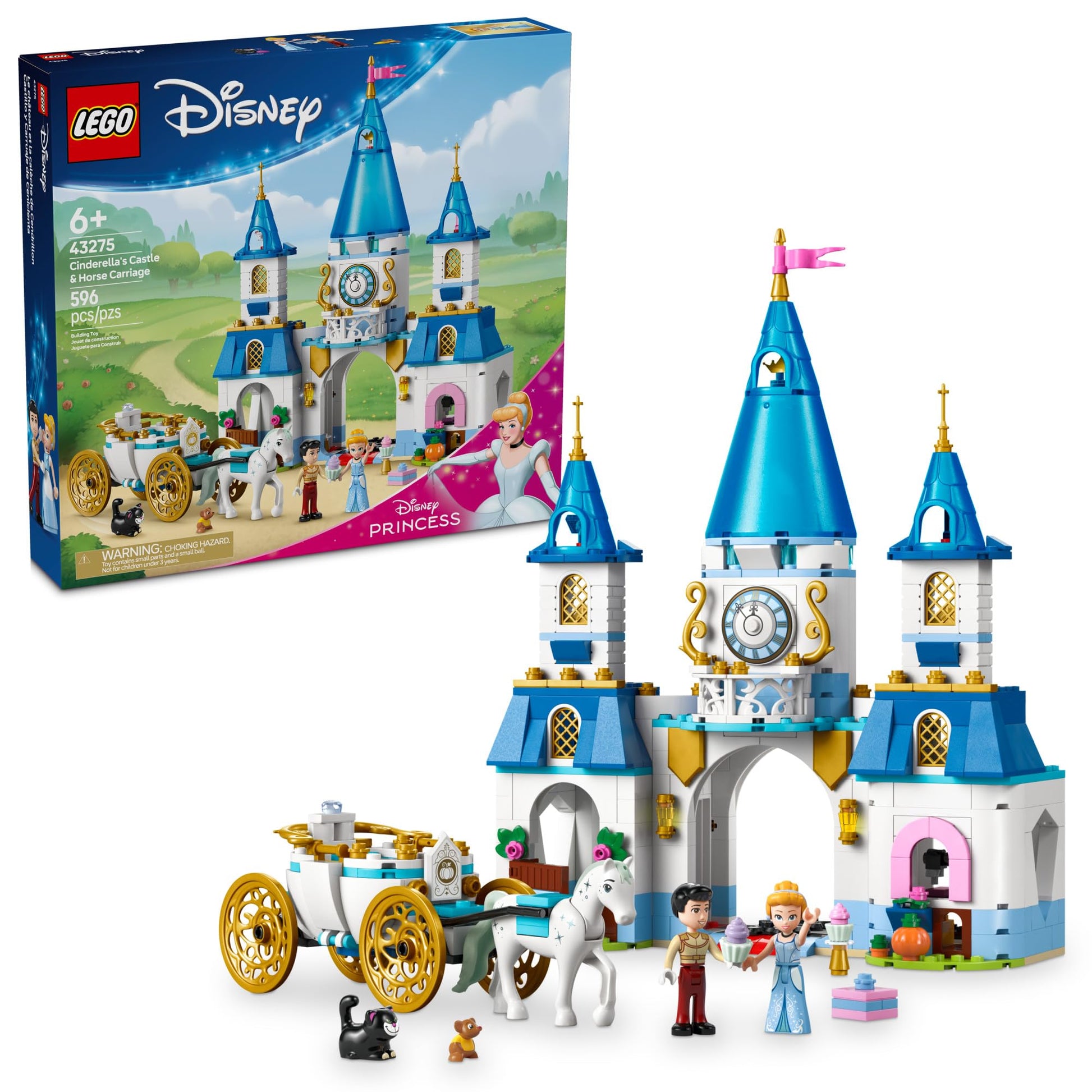 LEGO Disney Princess Cinderella's Castle & Horse Carriage Playset - Princess Castle Building Toy for Kids, Girls and Boys, Ages 6+ - with 2 Minidolls