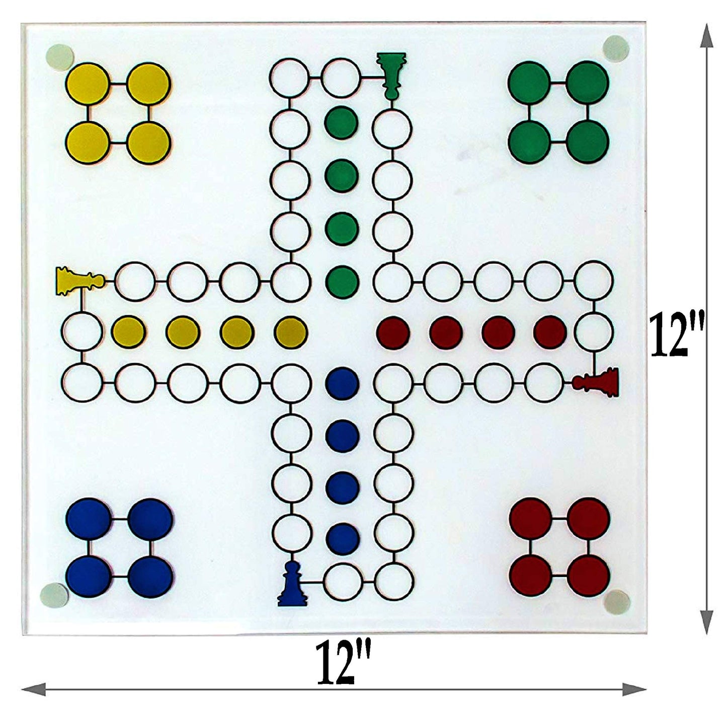 Ludo Drinking Game (Parcheesi) with 16 Shot Glasses, 2 Dice & Glass Game Board