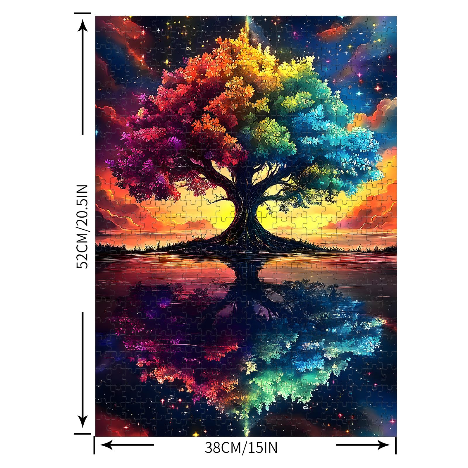 Puzzles for Adults 500 Pieces, Tree of Life Jigsaw Puzzles - Starlit Rainbow Tree, Impossible Starry Night Puzzle for Seniors Families,20.47x14.96